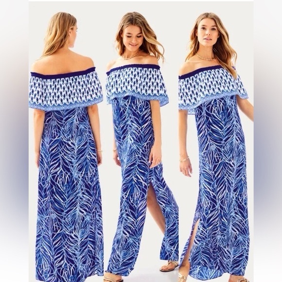 Lilly Pulitzer Alicia Maxi Dress Twilight Blue Early Riser Engineered Strapless - Picture 2 of 5